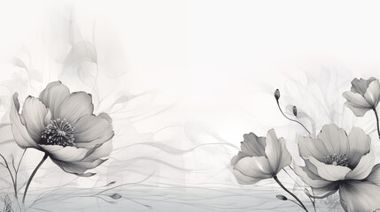 Background of minimalist floral outlines, in the style of Japanese ink wash