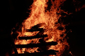 Closeup of a bonfire outdoors at night - perfect for wallpapers