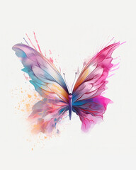 Ilustración dibujo abstracto mariposa de colores pastel en fondo blanco, acuarelas, creado por IA