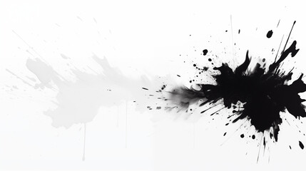 Background with minimalist abstract splatters, in the style of action painting, black on white