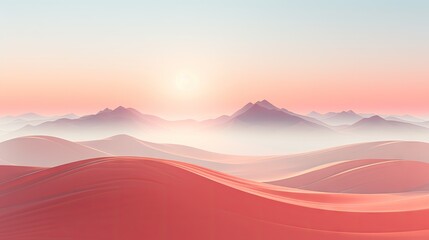  a desert landscape with a mountain range in the distance and the sun rising over the horizon in the distance in the distance.  generative ai