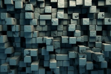 Abstract, mysterious 3D background with intricate block structure, featuring a textured wall with tiled pattern. Rendered in 3D. Generative AI