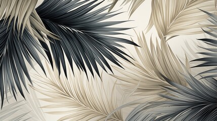  a close up of a wallpaper with a palm tree leaf design on the back of it's wall.  generative ai
