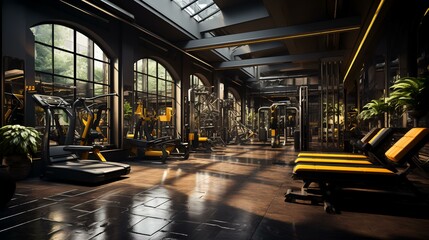 Gym fitness club with yellow