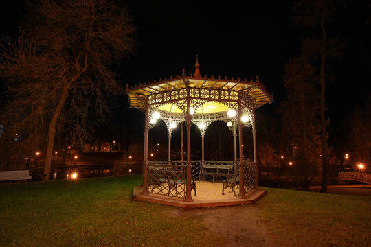 Illuminated rest house in Cesu Castle Park