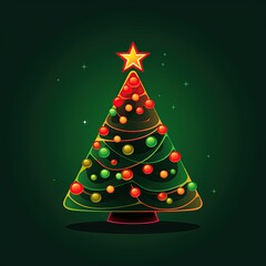 Sparkling green Christmas tree with vibrant ornaments and shining star.