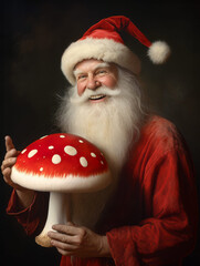 Santa Claus Holding Big Red Toadstool Mushroom Christmas Fungus