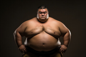 Fototapeta na wymiar Photo of powerful sumo wrestler isolated on dark background 