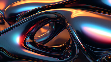 futuristic abstract liquid metal shape with chromatic effect,Generative AI - obrazy, fototapety, plakaty