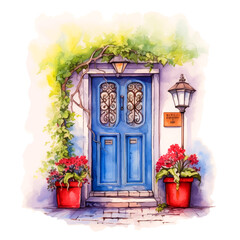House door vector watercolor painting ilustration