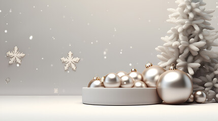 White winter themed 3d render product podium for display on social media