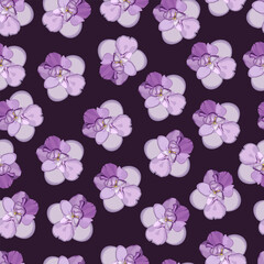 Seamless pattern with violet buds on a dark blue background