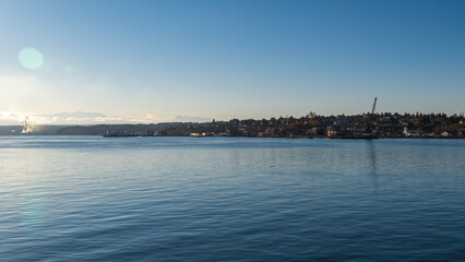 Evening sun shines on Port Townsend Waterfront, Port Townsent, WA