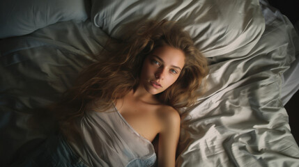 Naklejka premium Portrait of day-dreaming young woman