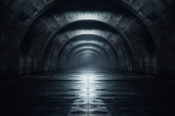 Concrete tunnel underground with few light