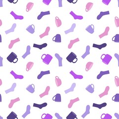 Winter warm socks and cup of tea seamless Christmas pattern for wrapping paper and fabrics and linens