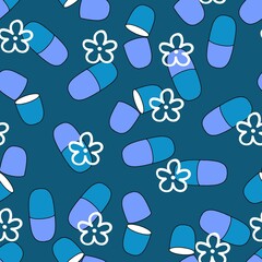 Medicine pills seamless cartoon doctors care pattern for wrapping paper and fabrics and medicaments packaging