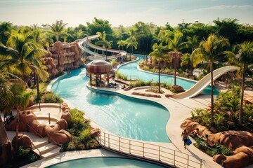 Hotel pool in a resort aerial view