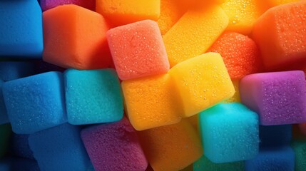 colorful sponges for cleaning close up. Waste and environment issues. - Powered by Adobe