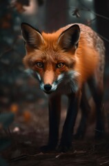 Fototapeta premium Red fox walking in the forest.