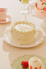 Birthday white cake on plate