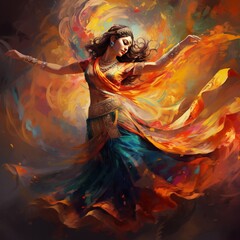 Swift dance of a beautiful Indian dancer