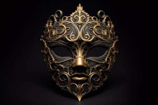 A black mask with an ornate golden pattern. Generative AI