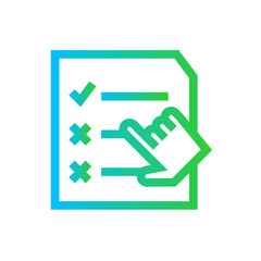 Evaluation action plan icon with blue and green gradient outline style. evaluation, review, business, survey, quality, service, report. Vector Illustration