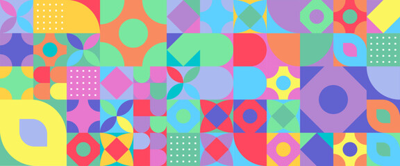 Colorful colourful abstract geometric mosaic banner design with simple shapes
