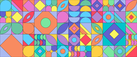 Colorful colourful geometric mosaic seamless pattern illustration with creative abstract shapes.