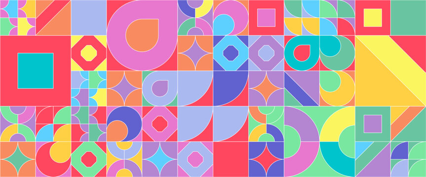 Colorful colourful modern minimalist mid century neo geometric mosaic bauhaus style memphis seamless pattern abstract vector illustration