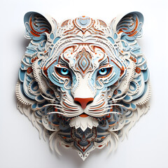 Illustration of Colorful Tiger head mandala arts isolated on white background, art style.
