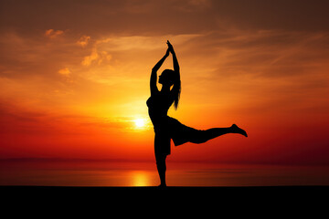 Fototapeta na wymiar silhouette of a beautiful Yoga woman