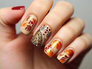 Nail painting image with autumn day theme