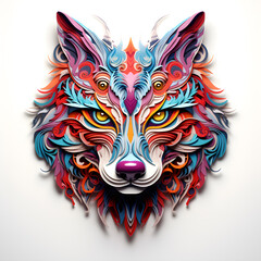 Illustration of Colorful Wolf head mandala arts isolated on white background, art style.