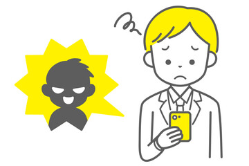 SNSでトラブルにあっている男子高校生のイラスト
