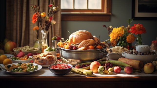 Realistic image of a Thanksgiving evening meal