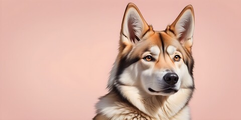 Studio portraits of a funny West Siberian Laika dog on a plain and colored background. Creative animal concept, dog on a uniform background for design and advertising.
