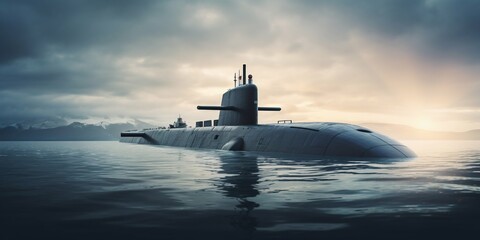 Modern Nuclear Submarine Cruising Undersea. Generative ai