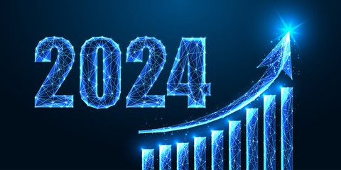 Abstract 2024 New Year, investment growth year digital web banner template on dark blue background