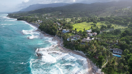Barahona beach in Dominican Republic. Caribbean beach aerial views