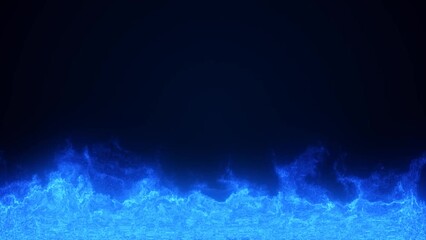 Abstract blue flame fire energy magical from smoke fog glowing bright electric small particles flying dots on a black background