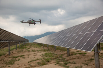 Drone next to solar panels during inspection