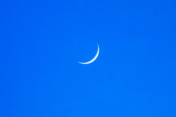New moon isolated on deep blue sky background - obrazy, fototapety, plakaty