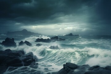 Stormy ocean backgrounds with abstract natural elements for design. Generative AI