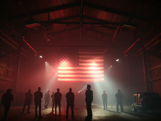Hip-Hop Artist on Stage with American Flag Visuals