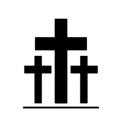 Calvary icon. Black icon of three Christian crosses on a white background. Calvary symbol. Vector illustration.