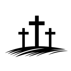 Calvary icon. Black silhouette of a crosses on Calvary hill. Religious icon on white background. Vector illustration.