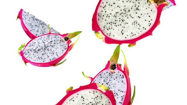Fresh dragon fruits on white background and Fresh dragon fruits Slices Falling, Perfect for Your Projects