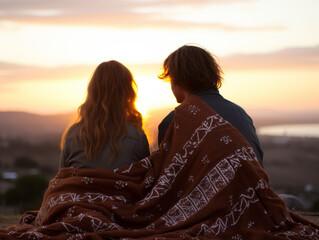 Nighttime Fireworks Watching with Teenagers and American Flag Blankets